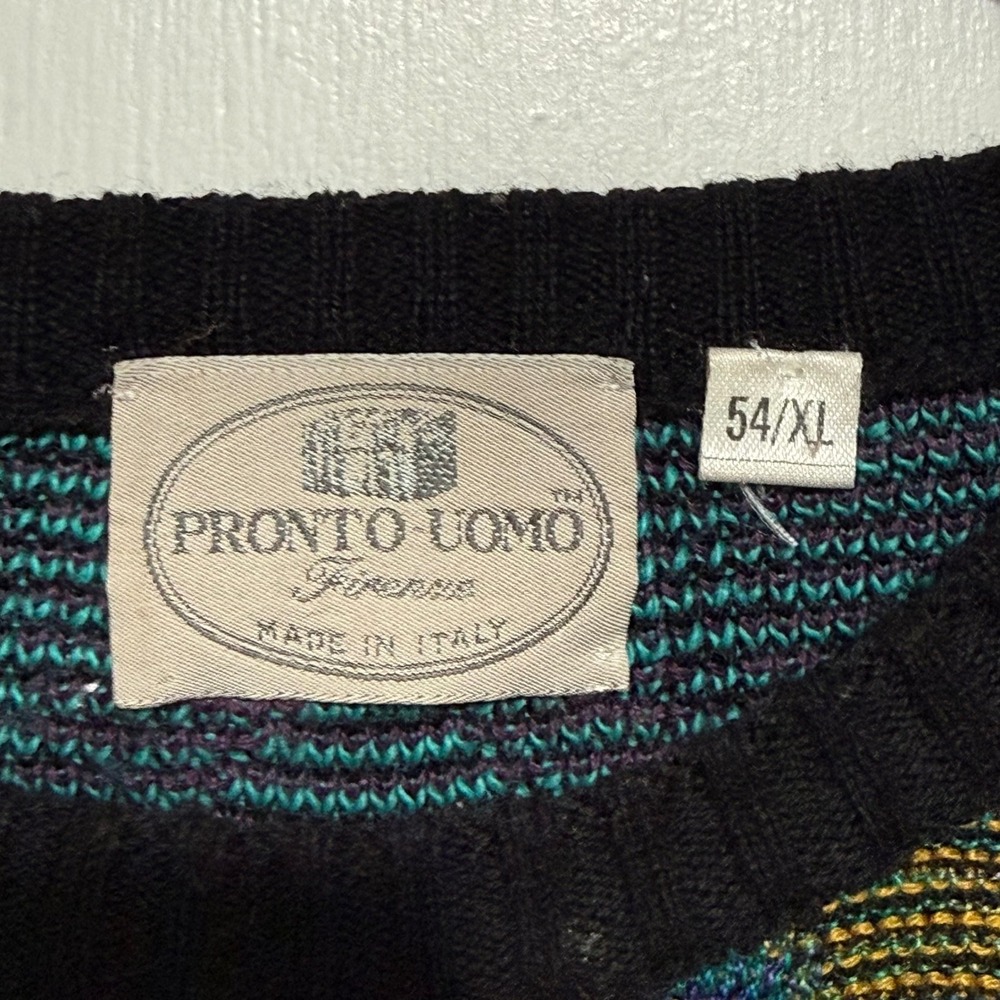 Pronto Uomo Firenze Vintage Geometric Knit Sweater Made in Italy Mens XL 54 - Picture 2 of 7